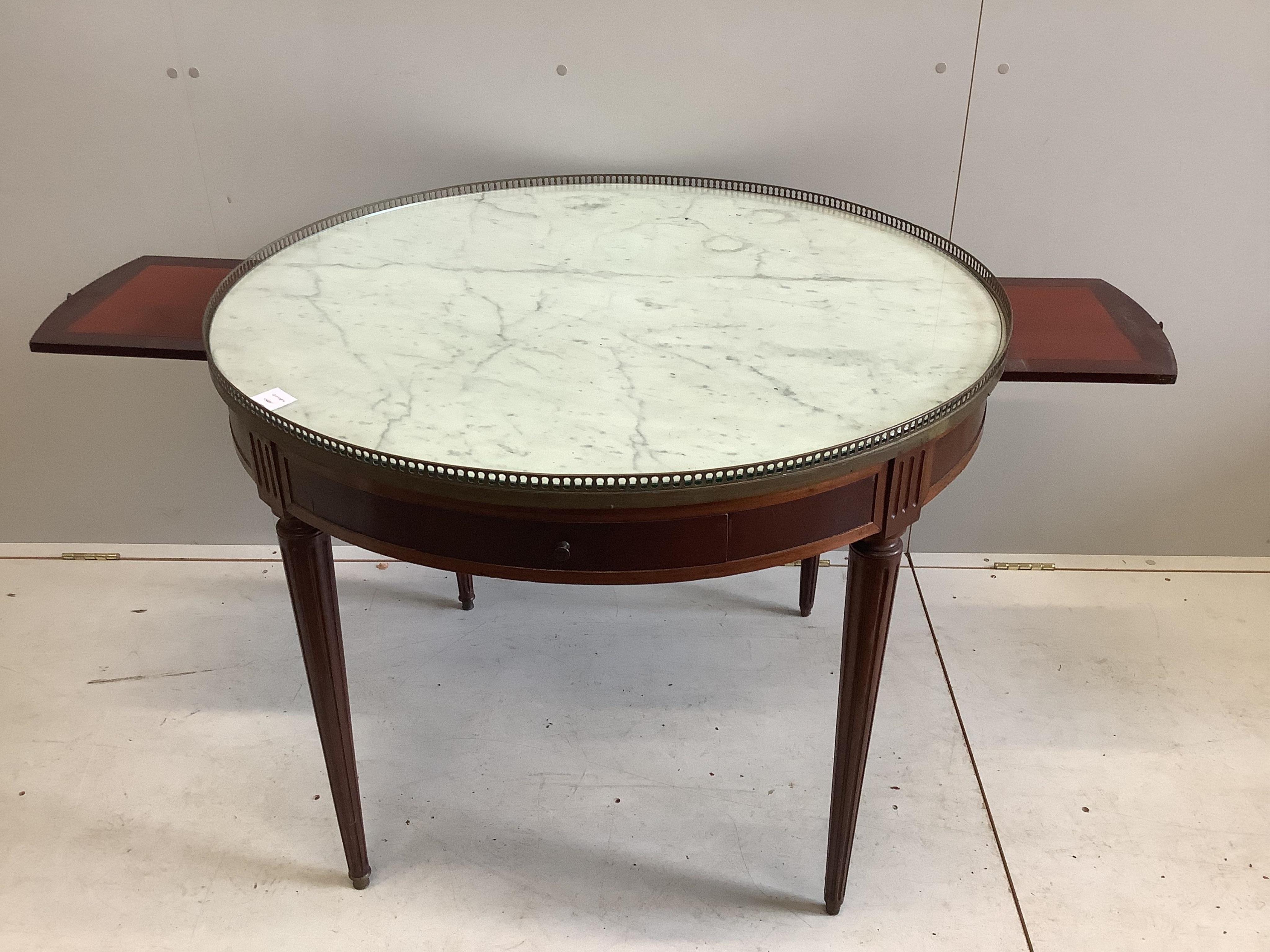 A French circular marble top centre table, diameter 96cm, height 74cm. Condition - good